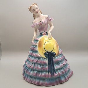 Goldscheider Vintage Lady Figurine Lavender Dress Dark Blonde Hair 9" High READ